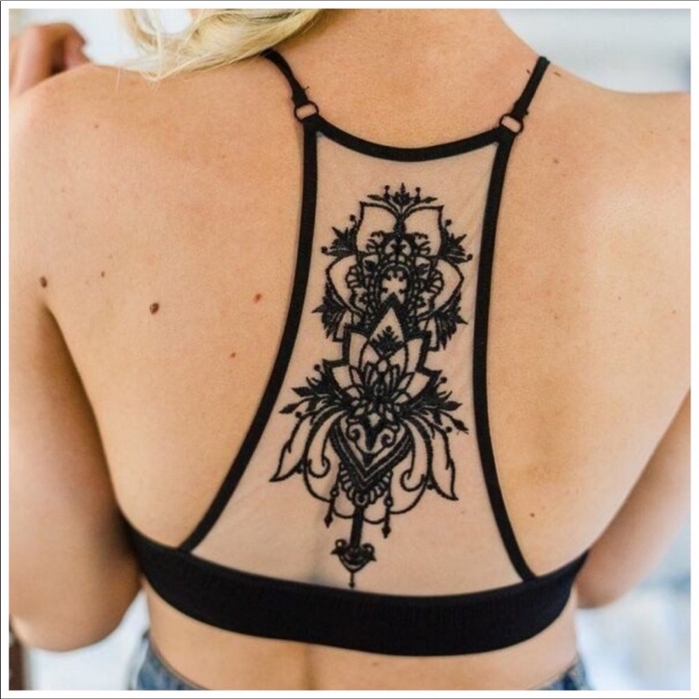 Black Floral Tattoo Racerback Bralette - Picture 5 of 5